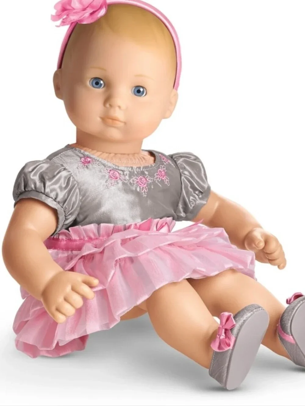 American Girl Bitty Baby Girl Twirly Tiered Dress Gray Pink Size 3 Toddler